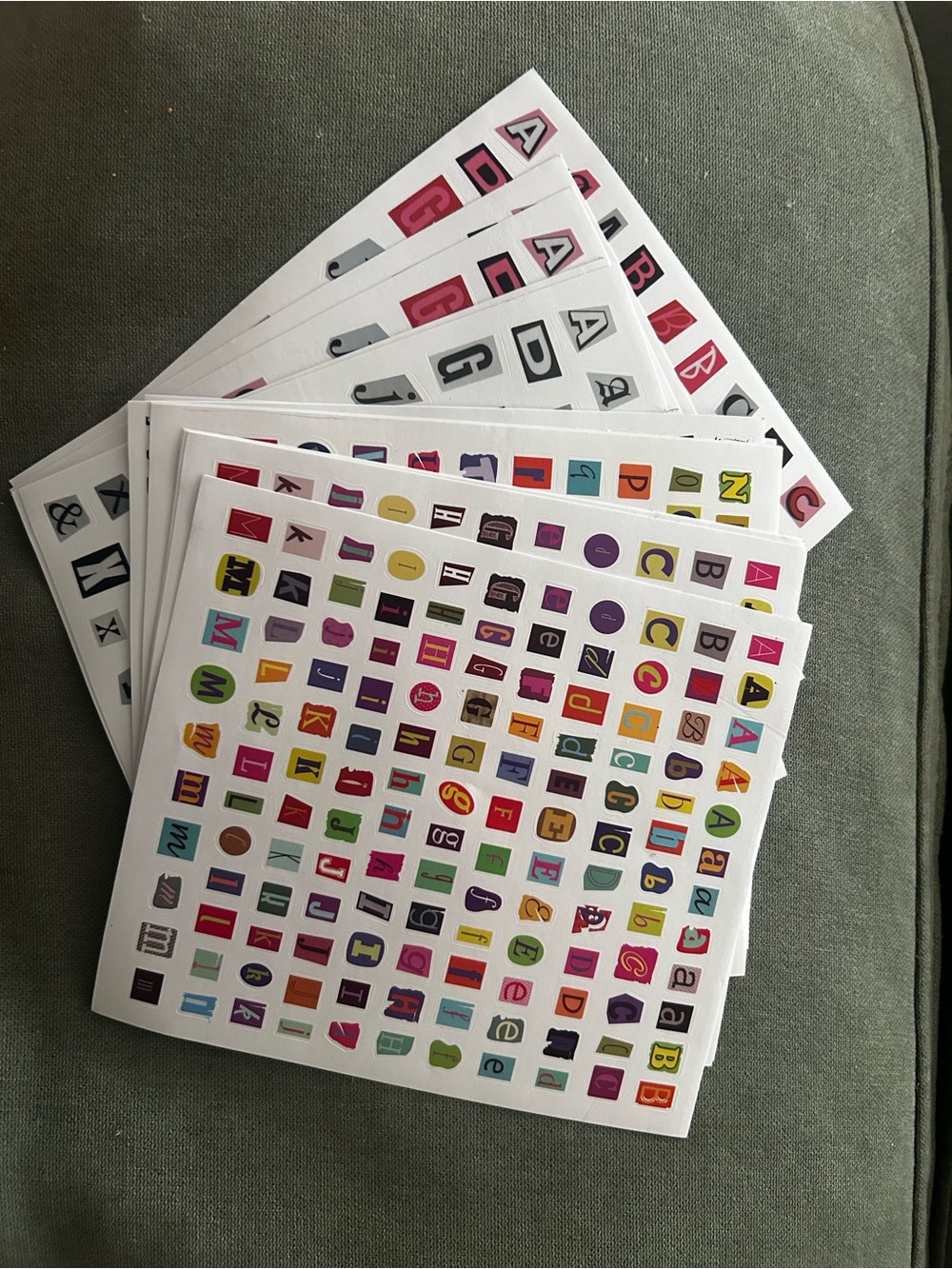 Sheet of Multi-Color Alphabet Stickers - White Backing